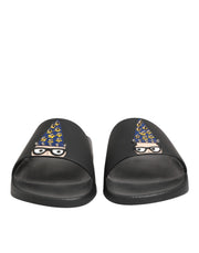 Dolce & Gabbana Black Leather Slides Sandals Beachwear Shoes
