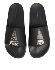 Dolce & Gabbana Black Leather Slides Sandals Beachwear Shoes