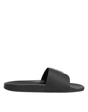 Dolce & Gabbana Black Leather Slides Sandals Beachwear Shoes