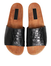 Dolce & Gabbana Black Brown Leather Slides Sandals Shoes