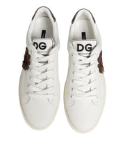 Dolce & Gabbana White Leather Heart Embellished Sneakers Shoes