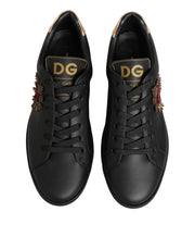 Dolce & Gabbana Black Leather Heart Embellished Sneakers Shoes