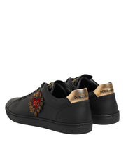 Dolce & Gabbana Black Leather Heart Embellished Sneakers Shoes