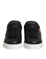 Dolce & Gabbana Black Leather Heart Embellished Sneakers Shoes