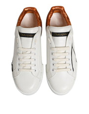 Dolce & Gabbana White Brown Leather Low Top Sneakers  Shoes