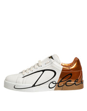 Dolce & Gabbana White Brown Leather Low Top Sneakers  Shoes
