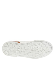 Dolce & Gabbana White Brown Leather Low Top Sneakers  Shoes