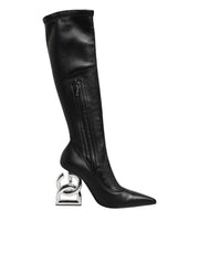 Dolce & Gabbana Black Leather DG Logo Knee High Boots Shoes