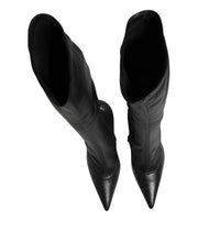Dolce & Gabbana Black Leather DG Logo Knee High Boots Shoes