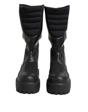 Dolce & Gabbana Black Leather Mid Calf Biker Boots Shoes