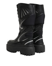 Dolce & Gabbana Black Leather Mid Calf Biker Boots Shoes