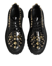 Dolce & Gabbana Black Leather Jeweled Crystals Derby Shoes