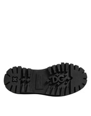 Dolce & Gabbana Black Leather Jeweled Crystals Derby Shoes