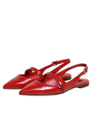 Dolce & Gabbana Red Leather Slingback Flats Sandals Shoes