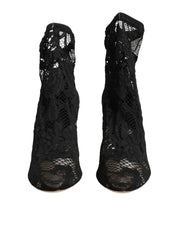 Dolce & Gabbana Black Stretch Socks Taormina Lace Boot Shoes