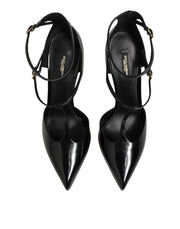 Dolce & Gabbana Black Leather T-STRAPS Heels Sandals Shoes