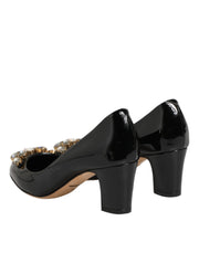 Dolce & Gabbana Black Leather Crystals Heels Pumps Shoes