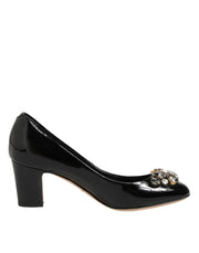 Dolce & Gabbana Black Leather Crystals Heels Pumps Shoes