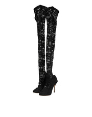 Dolce & Gabbana Black Taormina Lace Socks Pumps Boots Shoes
