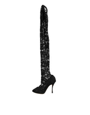 Dolce & Gabbana Black Taormina Lace Socks Pumps Boots Shoes