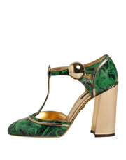 Dolce & Gabbana Green Leather T-STRAPS Heels Sandals Shoes