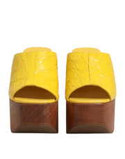 Dolce & Gabbana Yellow Leather Wood Mule Wedge Slides Shoes