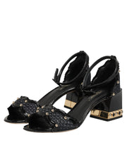 Dolce & Gabbana Black Studded Ankle Strap Sandals Shoes