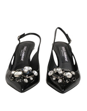 Dolce & Gabbana Black Patent Leather Crystal Slingback Shoes