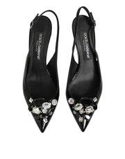 Dolce & Gabbana Black Patent Leather Crystal Slingback Shoes