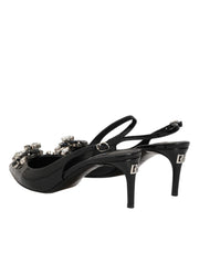 Dolce & Gabbana Black Patent Leather Crystal Slingback Shoes