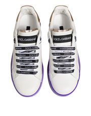 Dolce & Gabbana White Purple Leather Low Top Sneaker Shoes