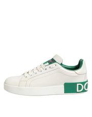 Dolce & Gabbana White Green Leather Low Top Sneakers Shoes