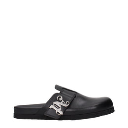 Palm Angels Black Leather Slippers