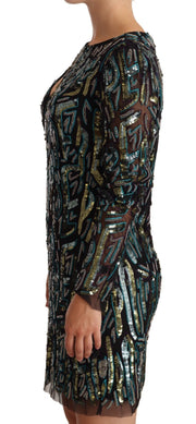 Patrizia Pepe Sheath Multicolor Sequin Long Sleeves Mini Dress