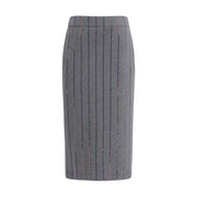 Brunello Cucinelli Gray Polyester Midi Skirt