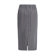 Brunello Cucinelli Gray Polyester Midi Skirt