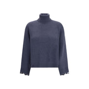Brunello Cucinelli Blue Fleece Wool Turtleneck