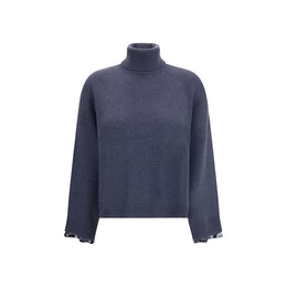 Brunello Cucinelli Blue Fleece Wool Turtleneck