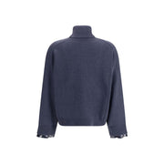 Brunello Cucinelli Blue Fleece Wool Turtleneck