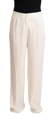 Tonello White High Waist Pleated Straight Formal Trouser Pants