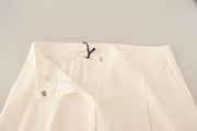 Tonello White High Waist Pleated Straight Formal Trouser Pants