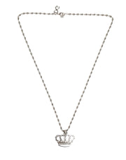 Dolce & Gabbana Silver Tone Brass Chain Crown Crystal Pendant  Necklace