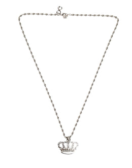 Dolce & Gabbana Silver Tone Brass Chain Crown Crystal Pendant  Necklace