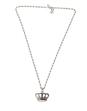 Dolce & Gabbana Silver Tone Brass Chain Crown Crystal Pendant  Necklace
