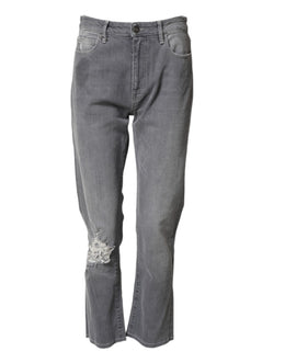 CYCLE Gray Tattered Mid Waist Men Straight Denim Trouser Jeans