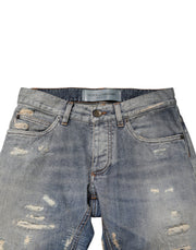 Dolce & Gabbana Blue Tattered Men Skinny Denim Trouser Jeans