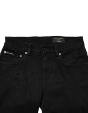Dolce & Gabbana Black Tattered Cotton Men Skinny Denim Jeans