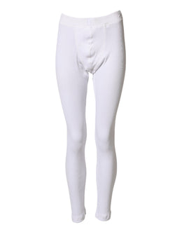 Dolce & Gabbana White Cotton Mid Waist Tights Leggings Pants