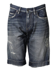 Dolce & Gabbana Blue Cotton Distressed Denim Bermuda Shorts