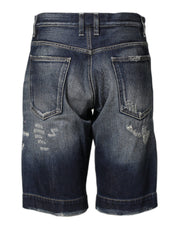 Dolce & Gabbana Blue Cotton Distressed Denim Bermuda Shorts